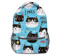 Zaino con stampa di simpatico gatto Miss You, per bambini, scuola, viaggi, casual, 40,6 cm, Stile 3, L