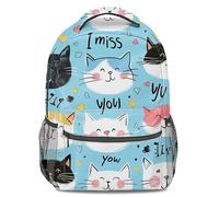 Zaino con stampa di simpatico gatto Miss You, per bambini, scuola, viaggi, casual, 40,6 cm, Stile 5, L