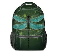 Zaino con stampa libellula: corpo nero, ali dorate, sfumatura smeraldo, borsa da scuola alla moda, stile unisex, Stile 3, L