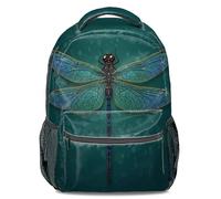 Zaino con stampa libellula: corpo nero, ali dorate, sfumatura smeraldo, borsa da scuola alla moda, stile unisex, Stile 4, L