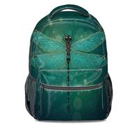 Zaino con stampa libellula: corpo nero, ali dorate, sfumatura smeraldo, borsa da scuola alla moda, stile unisex, Stile 5, L