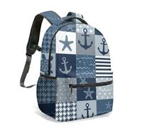Zaino con stampa nautica, 40,6 cm, barca a vela, ancora, volante, stella marina, patchwork, oceano, mare, pastello, stampa su tutta la superficie, 04, L, Casual
