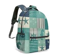 Zaino con stampa nautica, 40,6 cm, barca a vela, ancora, volante, stella marina, patchwork, oceano, mare, pastello, stampa su tutta la superficie, 05, L, Casual