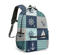 Zaino con stampa nautica, 40,6 cm, barca a vela, ancora, volante, stella marina, patchwork, oceano, mare, pastello, stampa su tutta la superficie, 01, L, Casual