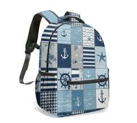 Zaino con stampa nautica, 40,6 cm, barca a vela, ancora, volante, stella marina, patchwork, oceano, mare, pastello, stampa su tutta la superficie, 06, L, Casual
