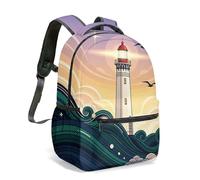 Zaino con stampa Whimsical Lighthouse & Orca all over, fantasia fiaba da 40,6 cm, zaino per la scuola per bambini e ragazzi, 04, L, Casual