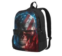 Zaino con teschio e bandiera americana con fulmine per uomo e donna, ideale per viaggi, escursioni, leggero, zaino per laptop, pesca, moda, grande capacità, zaino impermeabile, lavoro, università, n