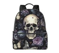 Zaino con teschio e fiore, per donne e uomini, scheletro e farfalla, borsa per la scuola per adolescenti, borsa per libri, zaino casual per college, viaggi, lavoro