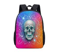 Zaino con teschio psichedelico da 43,2 cm, con occhiali da sole arcobaleno, borsa per la scuola per bambini e ragazzi con grafica alla moda, 14, L, Minimalista
