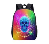 Zaino con teschio psichedelico da 43,2 cm, con occhiali da sole arcobaleno, borsa per la scuola per bambini e ragazzi con grafica alla moda, 13, L, Minimalista