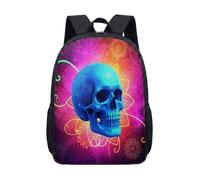 Zaino con teschio psichedelico da 43,2 cm, con occhiali da sole arcobaleno, borsa per la scuola per bambini e ragazzi con grafica alla moda, 15, L, Minimalista