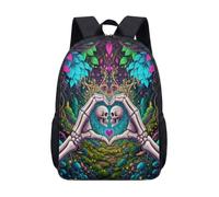 Zaino con teschio psichedelico da 43,2 cm, con occhiali da sole arcobaleno, borsa per la scuola per bambini e ragazzi con grafica alla moda, 04, L, Minimalista