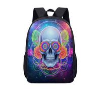 Zaino con teschio psichedelico da 43,2 cm, con occhiali da sole arcobaleno, borsa per la scuola per bambini e ragazzi con grafica alla moda, 02, L, Minimalista