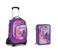 Zaino con Trolley Staccabile 3 ruote Scuola Seven Lilo & Stitch + Astuccio 3 zip