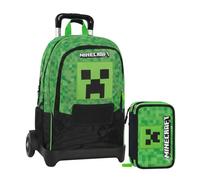Zaino con Trolley Staccabile Organizzato Scuola Minecraft Pixel + Astuccio 3 zip
