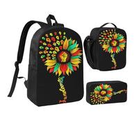 Zaino da 17 pollici con motivo a girasole, per il mese della storia dei neri, set da pranzo, borsa leggera per uomo e donna, 3 pezzi
