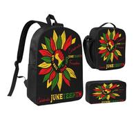 Zaino da 17 pollici con motivo a girasole, per il mese della storia dei neri, set da pranzo, borsa leggera per uomo e donna, 3 pezzi