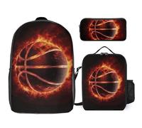 Zaino da 3 pezzi per donne e uomini, leggero, casual, borsa a tracolla, set con borsa termica per il pranzo e astuccio organizer per basket in fuoco