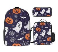 Zaino da 3 pezzi per donne e uomini, leggero, casual, borsa a tracolla, set con borsa termica per il pranzo e astuccio organizer viola scuro fantasma