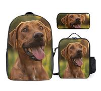 Zaino da 3 pezzi per donne e uomini, leggero, casual, borsa a tracolla, set con borsa termica per il pranzo e astuccio organizer con cane che tira fuori la lingua