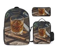 Zaino da 3 pezzi per donne e uomini, leggero, casual, borsa a tracolla, set con borsa termica per il pranzo e astuccio, organizer per sigari e whisky