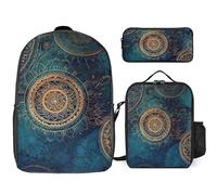 Zaino da 3 pezzi per donne e uomini, leggero, casual, borsa a tracolla, set con borsa termica per il pranzo e astuccio organizer con mandala stellato