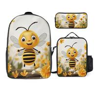 Zaino da 3 pezzi per donne e uomini, leggero, casual, borsa a tracolla, set con borsa termica per il pranzo e astuccio, organizer carine api margherite fiore