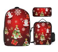 Zaino da 3 pezzi per donne e uomini, leggero, casual, borsa a tracolla, set con borsa termica per il pranzo e astuccio organizer Merry Christmas