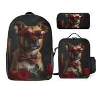 Zaino da 3 pezzi per donne e uomini, leggero, casual, borsa a tracolla, set con borsa termica per il pranzo e astuccio organizer per cani che indossano papillon