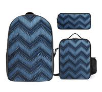 Zaino da 3 pezzi per donne e uomini, leggero, casual, borsa a tracolla, set con borsa termica per il pranzo e astuccio organizer sfumato blu denim