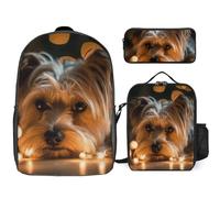 Zaino da 3 pezzi per donne e uomini, leggero, casual, borsa a tracolla, set con borsa termica per il pranzo e astuccio organizer A Yorkshire Terrier