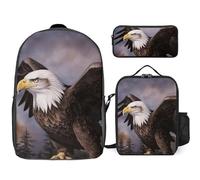 Zaino da 3 pezzi per donne e uomini, leggero, casual, borsa a tracolla, set con borsa termica per il pranzo e astuccio organizer con aquila calva