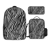 Zaino da 3 pezzi per donne e uomini, leggero, casual, borsa a tracolla, set con borsa termica per il pranzo e astuccio organizer con stampa zebrata, stile, taglia unica