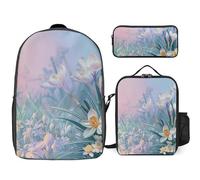 Zaino da 3 pezzi per donne e uomini, leggero, casual, borsa a tracolla, set con borsa termica per il pranzo e astuccio organizer da blu a pesca sfumato