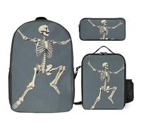 Zaino da 3 pezzi per donne e uomini, leggero, casual, borsa a tracolla, set con borsa termica per il pranzo e astuccio organizer scheletro Jump