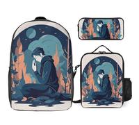 Zaino da 3 pezzi per donne e uomini, leggero, casual, borsa a tracolla, set con borsa termica per il pranzo e astuccio organizer per persone che pregano