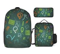 Zaino da 3 pezzi per donne e uomini, leggero, casual, borsa a tracolla, set con borsa termica per il pranzo e astuccio organizer per domande di matematica
