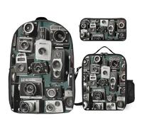 Zaino da 3 pezzi per donne e uomini, leggero, casual, borsa a tracolla, set con borsa termica per il pranzo e astuccio organizer retrò cool fotocamera collezione