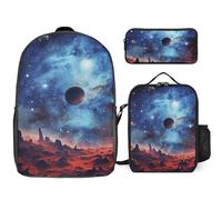 Zaino da 3 pezzi per donne e uomini, leggero, casual, borsa a tracolla, set con borsa termica per il pranzo e astuccio organizer Galaxy Space, stile, taglia unica