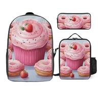 Zaino da 3 pezzi per donne e uomini, leggero, casual, borsa a tracolla, set con borsa termica per il pranzo e astuccio organizer a ciambella e cupcake
