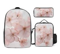Zaino da 3 pezzi per donne e uomini, leggero, casual, borsa a tracolla, set con borsa termica per il pranzo e astuccio organizer con immagini di fiori