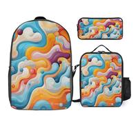 Zaino da 3 pezzi per donne e uomini, leggero, casual, borsa a tracolla, set con borsa termica per il pranzo e astuccio organizer con linee dei cartoni animati