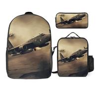 Zaino da 3 pezzi per donne e uomini, leggero, casual, borsa a tracolla, set con borsa termica per il pranzo e astuccio, organizer per aereo da guerra