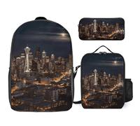 Zaino da 3 pezzi per donne e uomini, leggero, casual, borsa a tracolla, set con borsa termica per il pranzo e astuccio organizer City Seattle