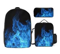 Zaino da 3 pezzi per donne e uomini, leggero, casual, borsa a tracolla, set con borsa termica per il pranzo e astuccio organizer blu fiamma