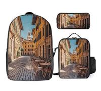 Zaino da 3 pezzi per donne e uomini, leggero, casual, borsa a tracolla, set con borsa termica per il pranzo e astuccio organizer Old Courtyard Cafe Chair City, Roma, Italia