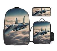 Zaino da 3 pezzi per donne e uomini, leggero, casual, borsa a tracolla, set con borsa termica per il pranzo e astuccio organizer per aerei da combattimento