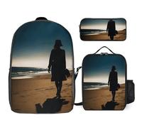 Zaino da 3 pezzi per donne e uomini, leggero, casual, borsa a tracolla, set con borsa termica per il pranzo e astuccio organizer donna che cammina sulla spiaggia