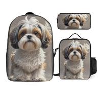 Zaino da 3 pezzi per donne e uomini, leggero, casual, borsa a tracolla, set con borsa termica per il pranzo e astuccio organizer Shih Tzu Dog
