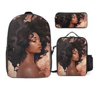 Zaino da 3 pezzi per donne e uomini, leggero, casual, borsa a tracolla, set con borsa termica per il pranzo e astuccio organizer con silhouette femminile